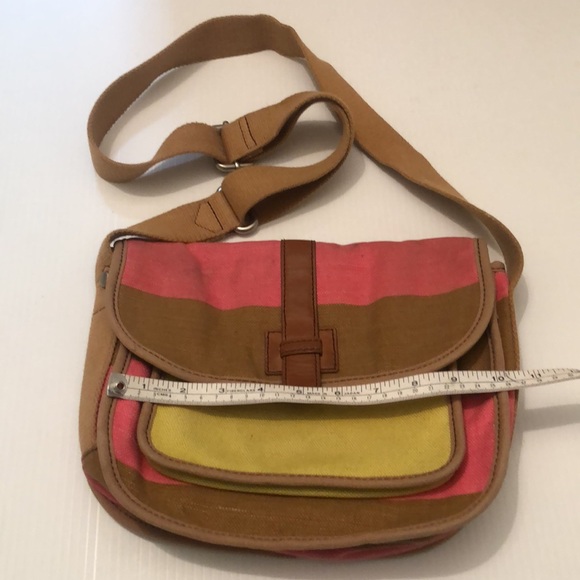 Fossil Color Block Canvas Top Flap Adjustable Crossbody Handbag - Picture 12 of 12